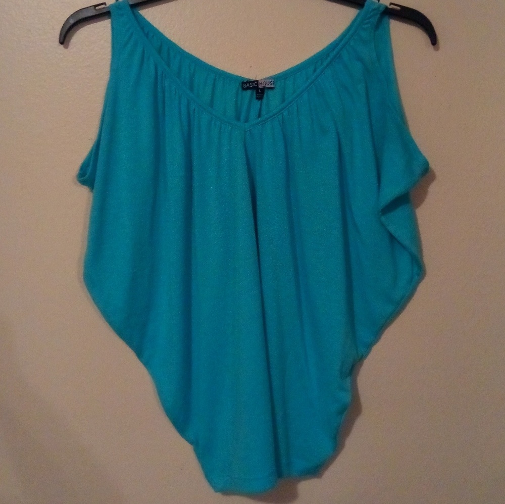 NWOT BASIC HOUSE AQUA BAGGY TOP TAPERED BLOUSE